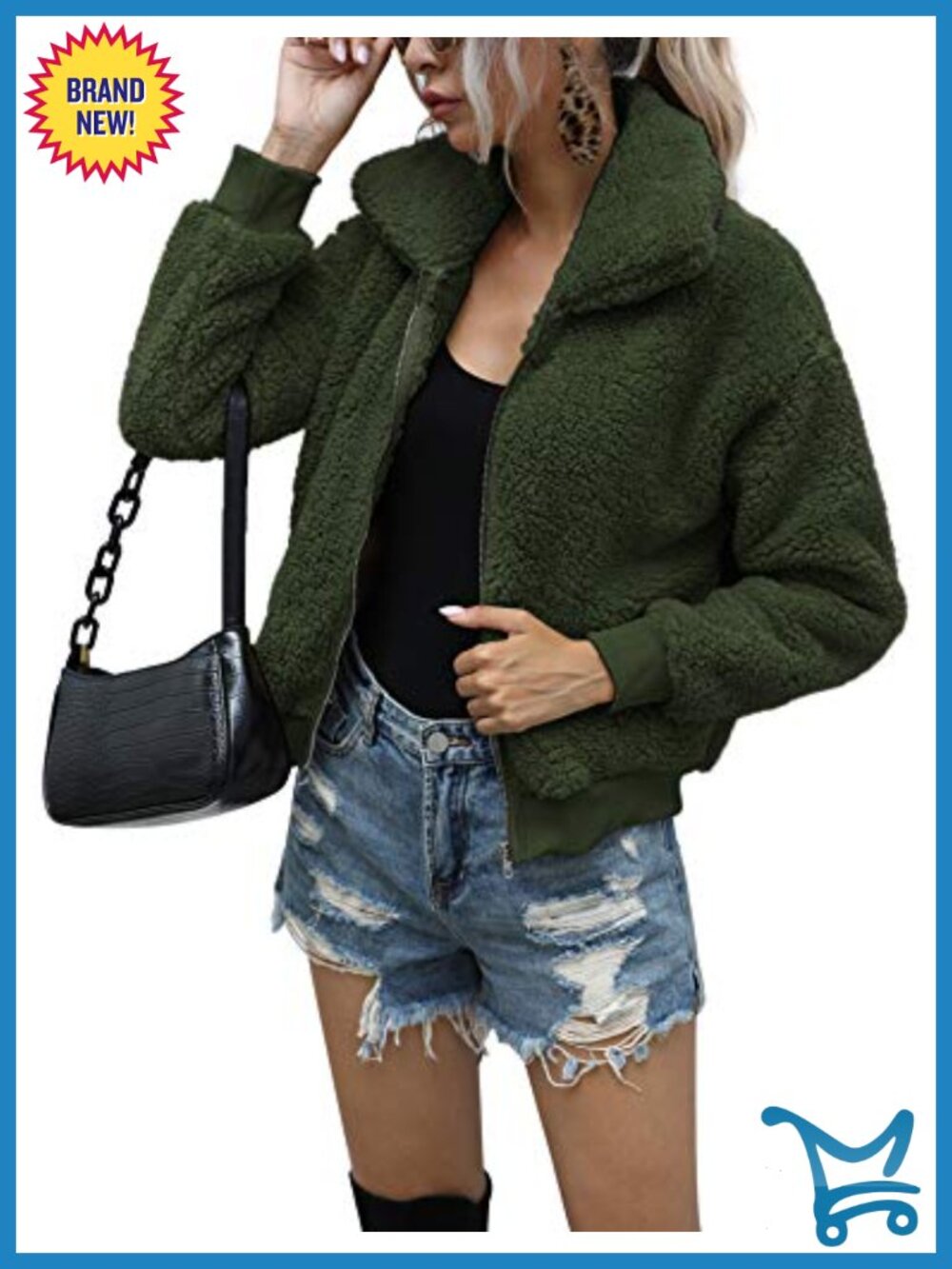 Faux Fur Shaggy Jacket with Pockets Zip-Up Fluffy Winter Outwear